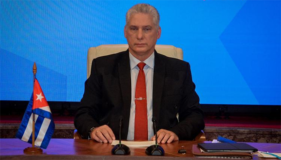 El presidente cubano durante su intervención en la Cumbre Mundial de Líderes. Foto: Estudios Revolución.