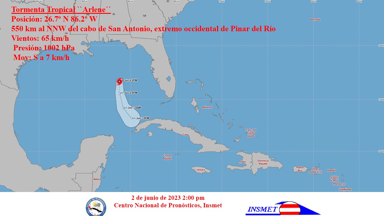 Cono de probabilidades de al tormenta Arlene