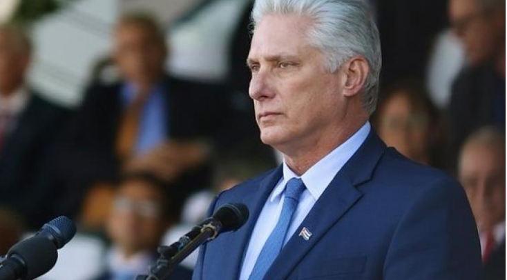 Miguel Díaz Canel durante el acto por el Día de los Héroes de Namibia